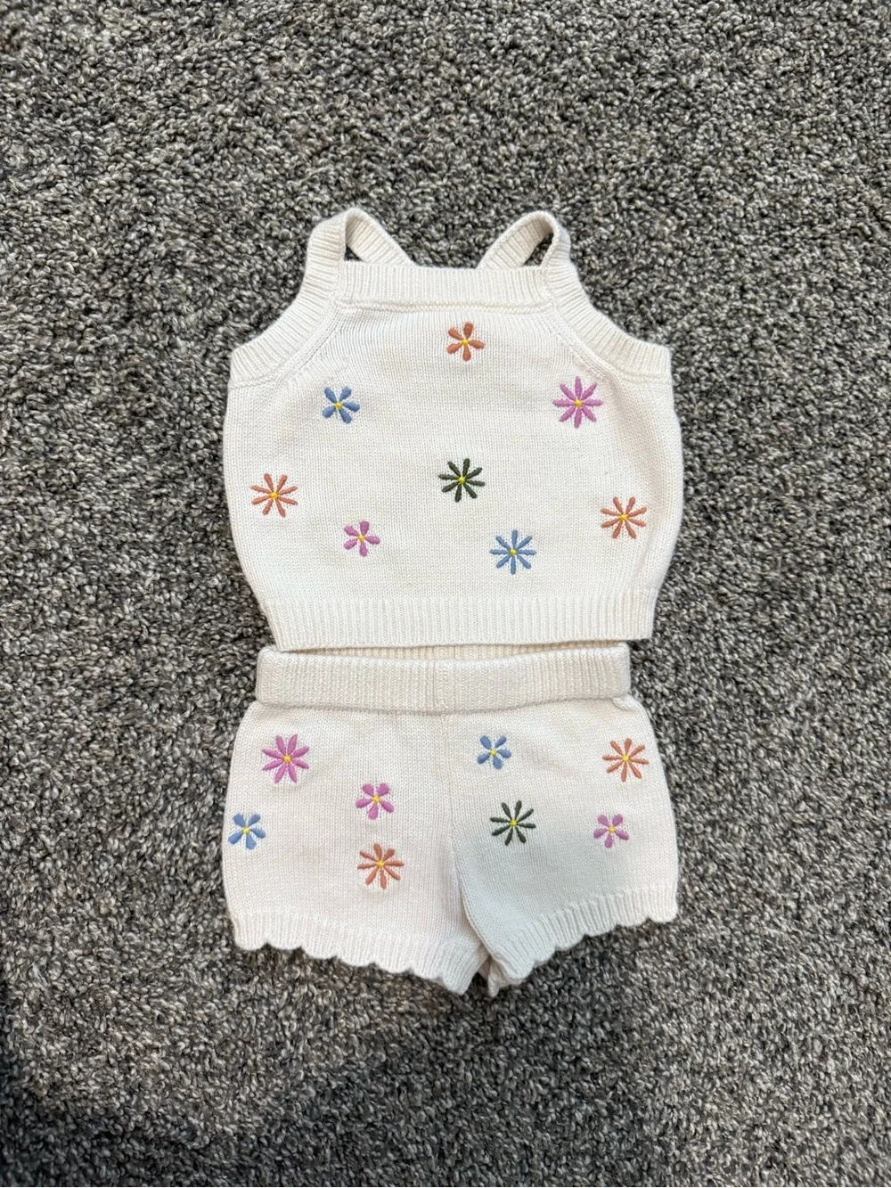 Old Navy Cream Knit Floral Embroidered Baby Set